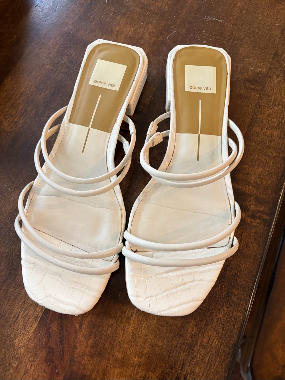 Dolce Vita White Strappy Square-Toe Heeled Slides